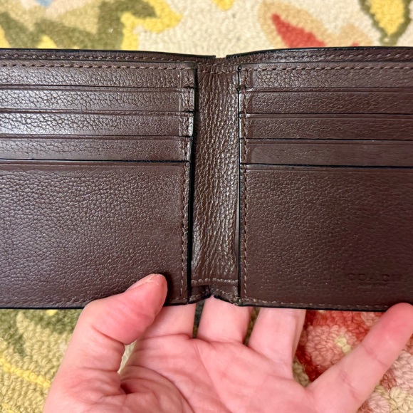 COACH Unisex Dark Brown Pebbled- Textured Leather Bifold Compact Wallet - Picture 10 of 16